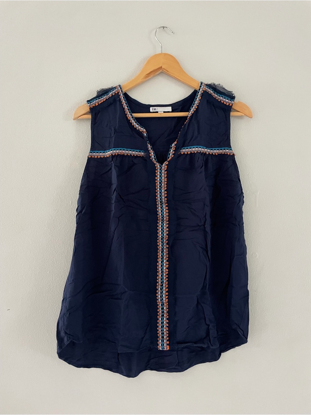 DR2 Navy Sleeveless Embroidered Trim Tunic